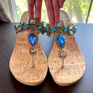 Cynthia Rowley Aqua Rhinestone Jeweled Sandals